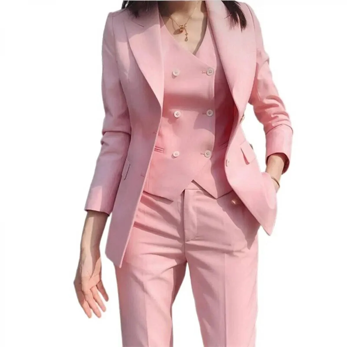 2022 moda nuove signore affari abiti in tinta unita pantaloni gilet / blazer rosa pendolari giacca pantaloni gilet da donna