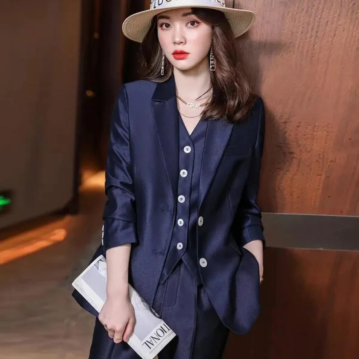 2022 moda nuove signore affari abiti in tinta unita pantaloni gilet / blazer rosa pendolari giacca pantaloni gilet da donna