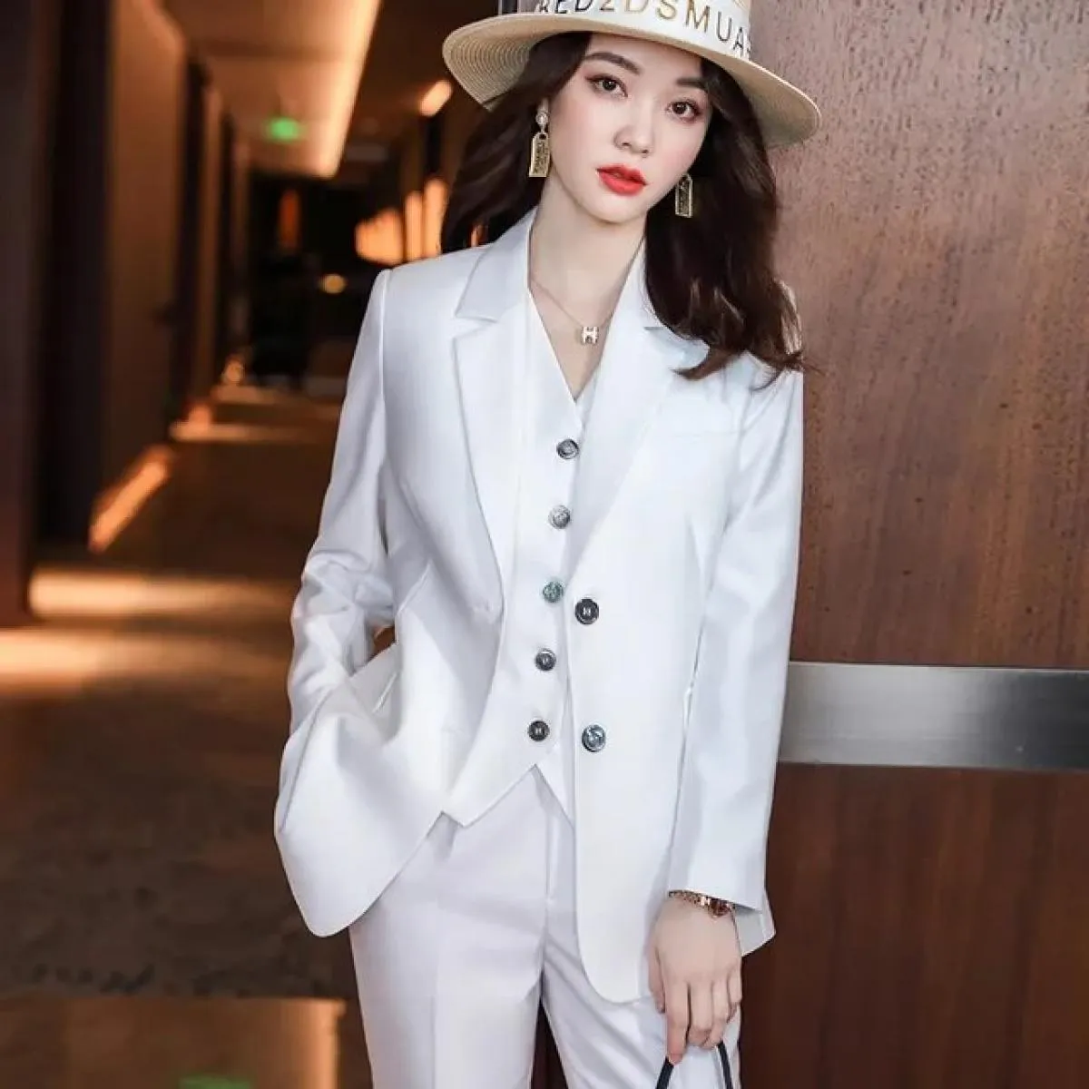 2022 moda nuove signore affari abiti in tinta unita pantaloni gilet / blazer rosa pendolari giacca pantaloni gilet da donna