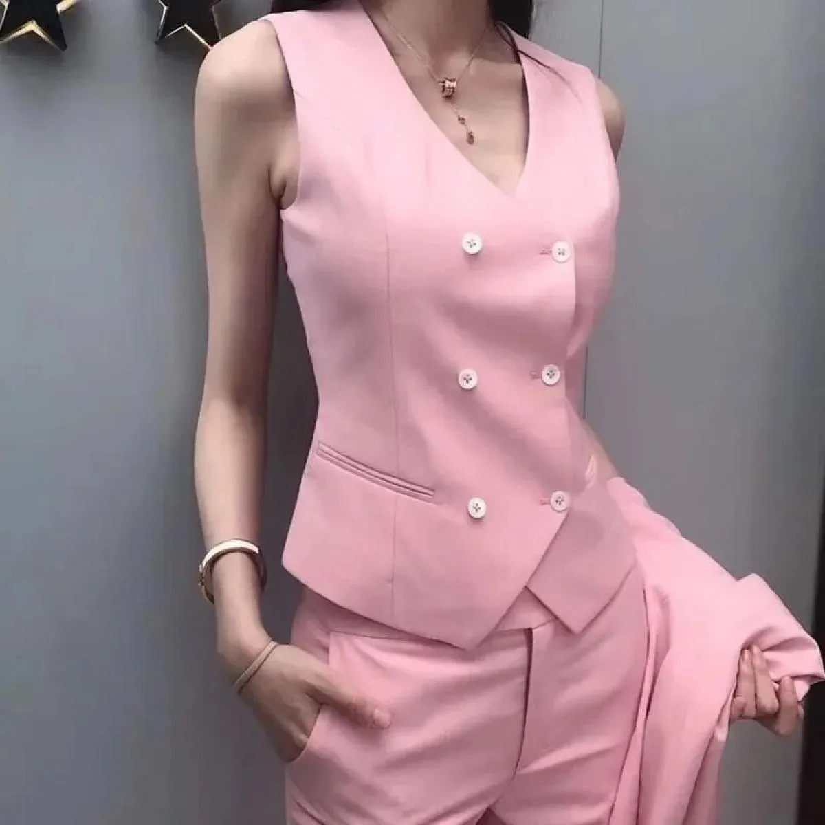 2022 moda nuove signore affari abiti in tinta unita pantaloni gilet / blazer rosa pendolari giacca pantaloni gilet da donna
