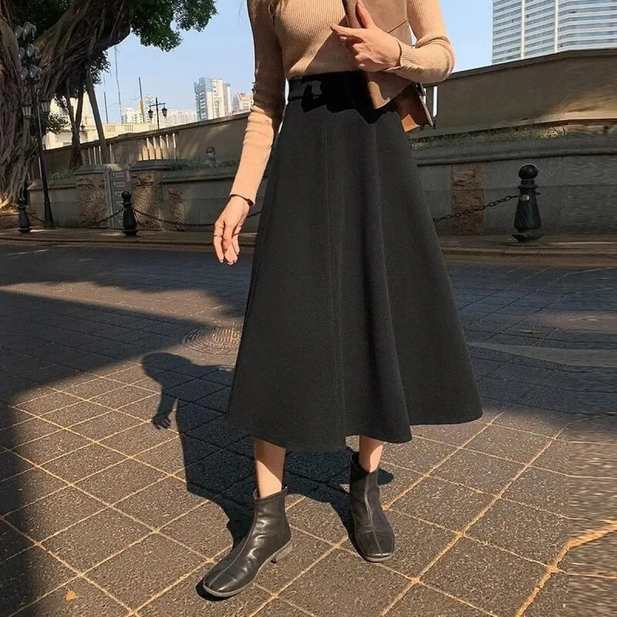 2023 Autunno Inverno lana alta Wiast Gonne Donna Vintage Streetwear A Line Gonne Donna elegante di alta qualità a pieghe Lo