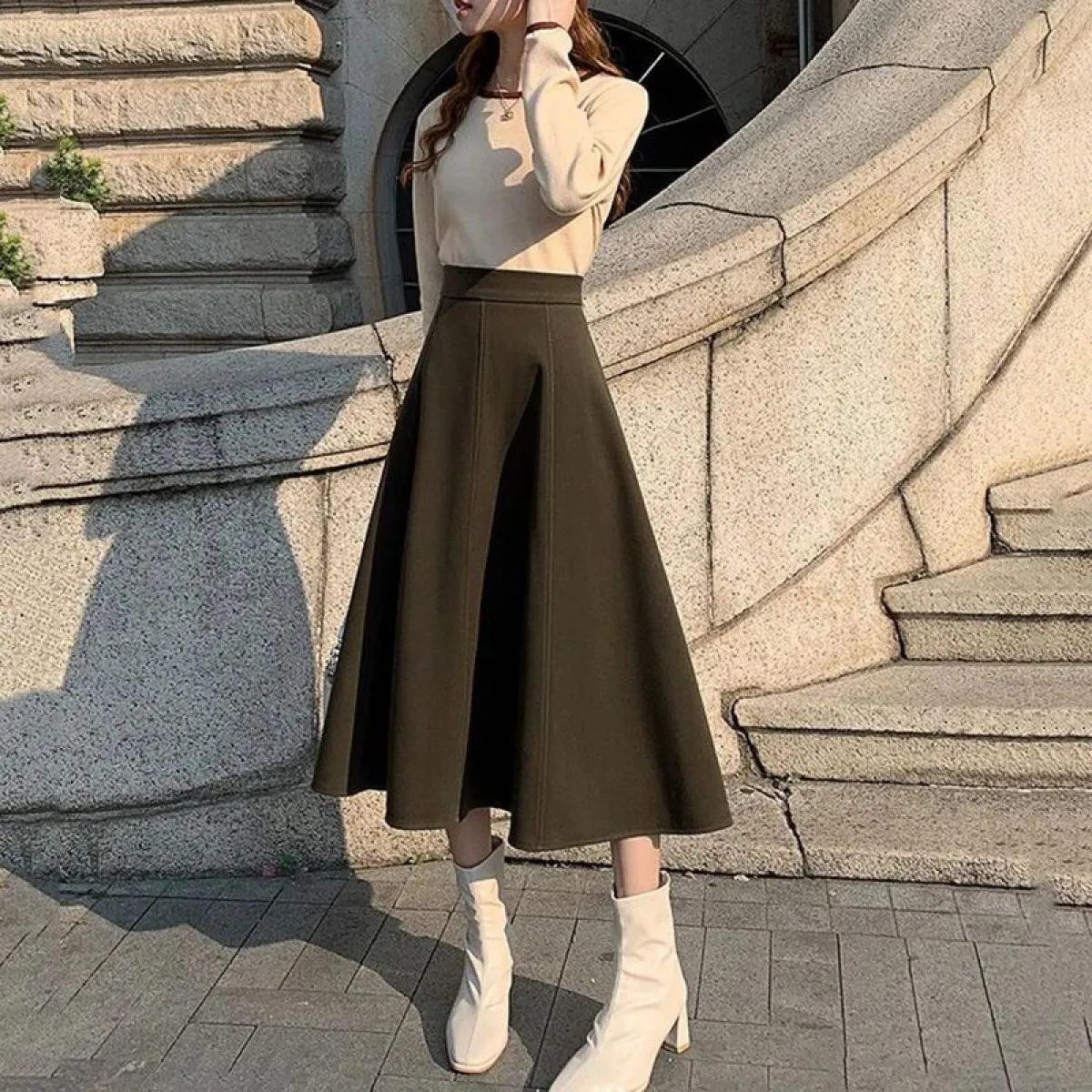 2023 Autunno Inverno lana alta Wiast Gonne Donna Vintage Streetwear A Line Gonne Donna elegante di alta qualità a pieghe Lo