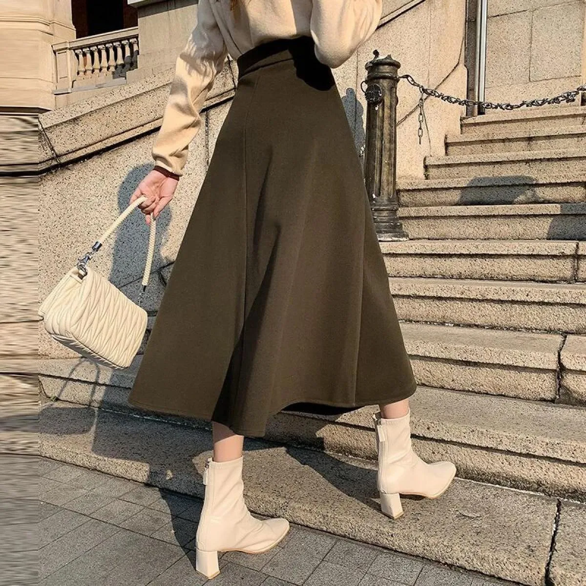2023 Autunno Inverno lana alta Wiast Gonne Donna Vintage Streetwear A Line Gonne Donna elegante di alta qualità a pieghe Lo