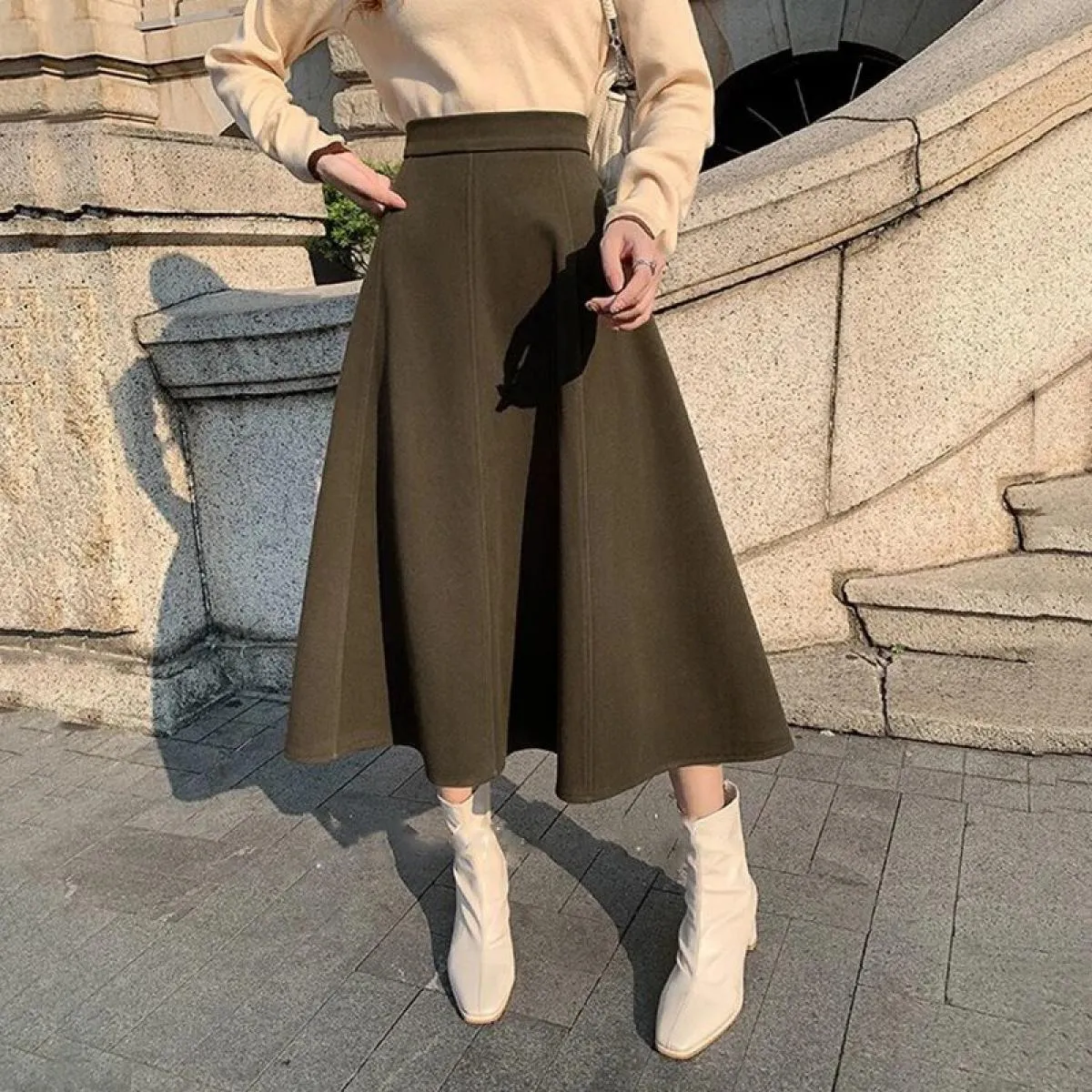 2023 Autunno Inverno lana alta Wiast Gonne Donna Vintage Streetwear A Line Gonne Donna elegante di alta qualità a pieghe Lo