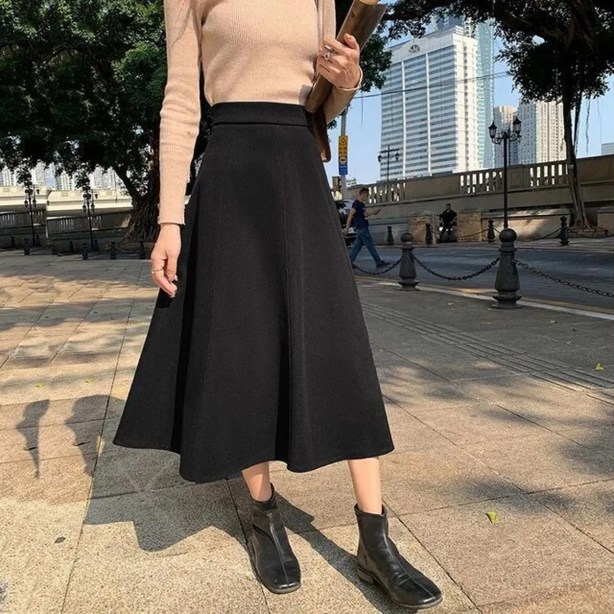 2023 Autunno Inverno lana alta Wiast Gonne Donna Vintage Streetwear A Line Gonne Donna elegante di alta qualità a pieghe Lo