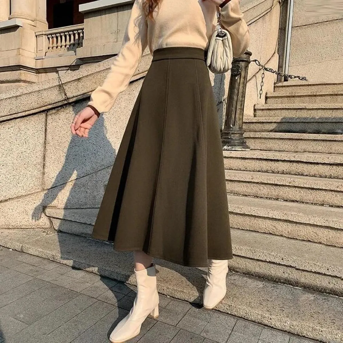 2023 Autunno Inverno lana alta Wiast Gonne Donna Vintage Streetwear A Line Gonne Donna elegante di alta qualità a pieghe Lo