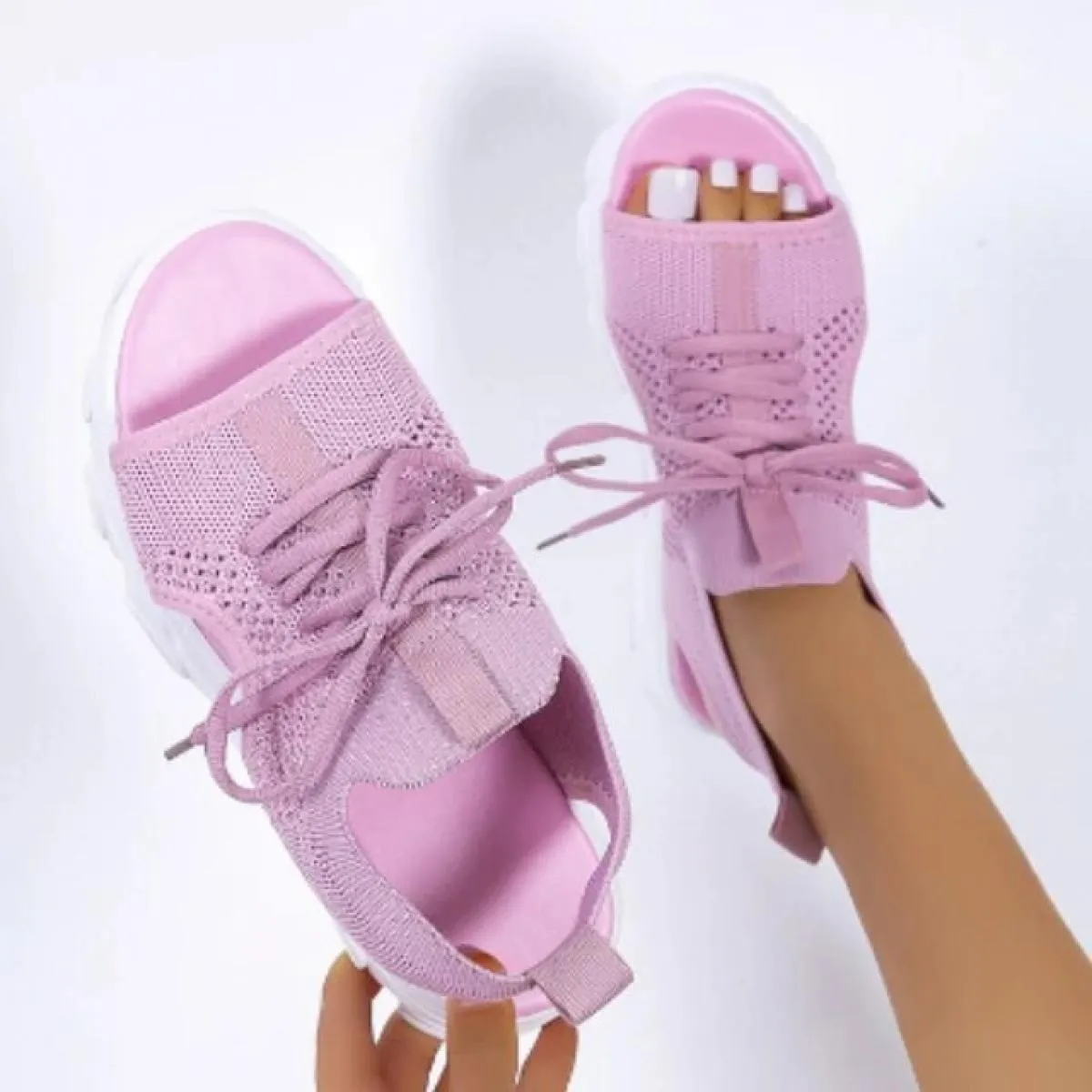 2023 Donne di Estate Sandali Maglia Scarpe Casual Bianco Con La Suola Spessa Lace Up Sandali Open Toe Scarpe da Spiaggia per Le