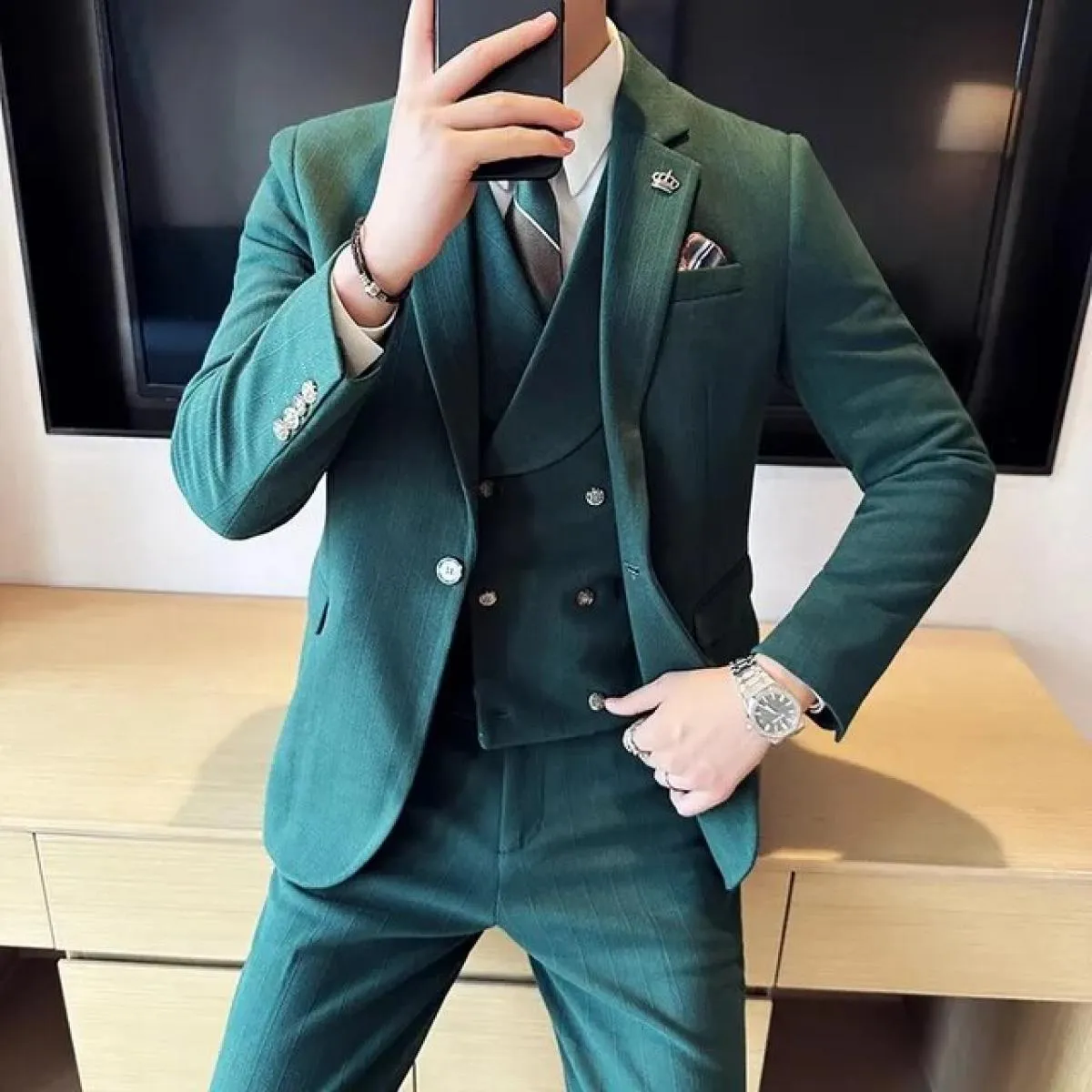 2023 moda nuovi uomini blazer boutique business plaid di lana a righe abito da sposa host 3 pezzi giacca cappotto gilet pantalon