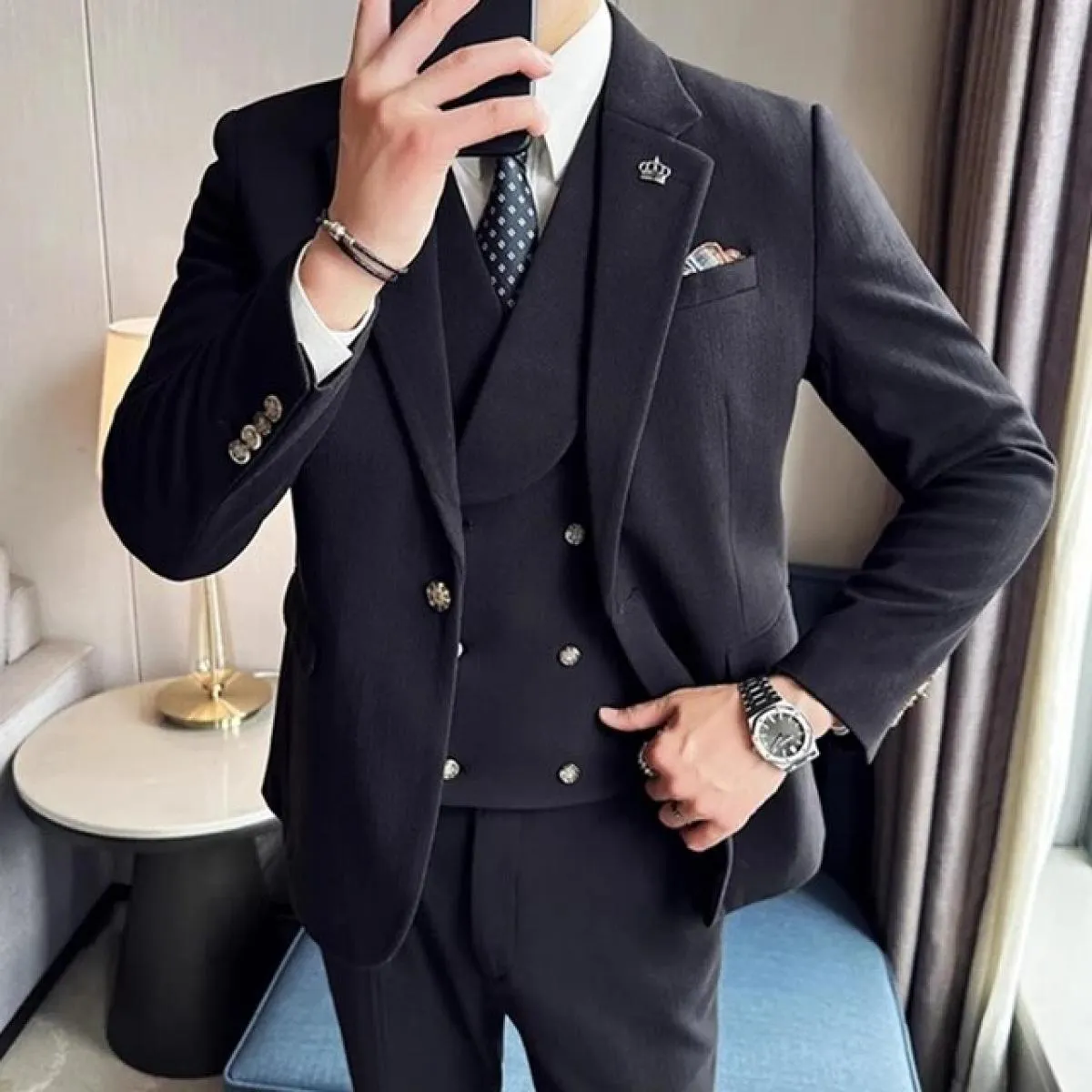 2023 moda nuovi uomini blazer boutique business plaid di lana a righe abito da sposa host 3 pezzi giacca cappotto gilet pantalon