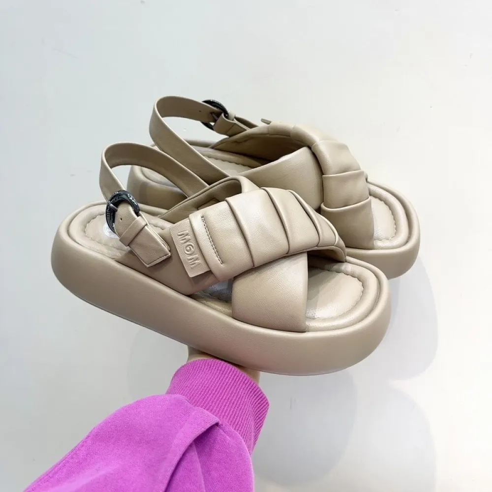 2024 Sandali romani open-toe incrociati con suola spessa della nuova estate, scarpe da spiaggia per le vacanze alla moda, casual