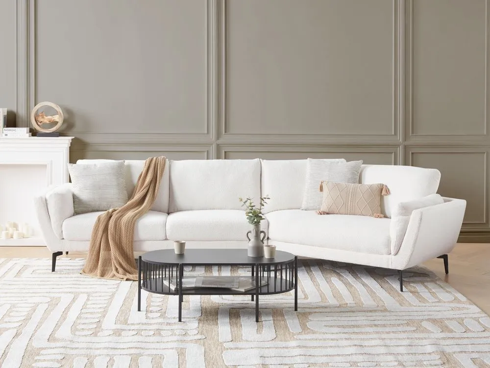 3 Seater Boucle Sofa White KANSSELI