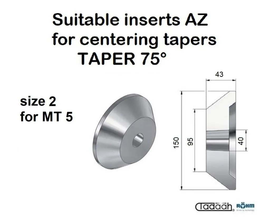 304571 Cuspide troncoconica 75 gradi Diametro 95mm, Rohm serie AZ, da utilizzare con contropunta MZK attacco Cono Morse CM 5