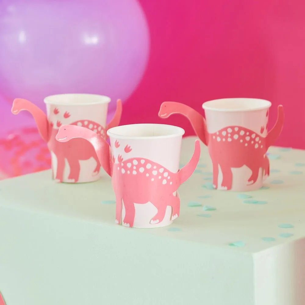 8 bicchieri per feste di dinosauro rosa da 250 ml