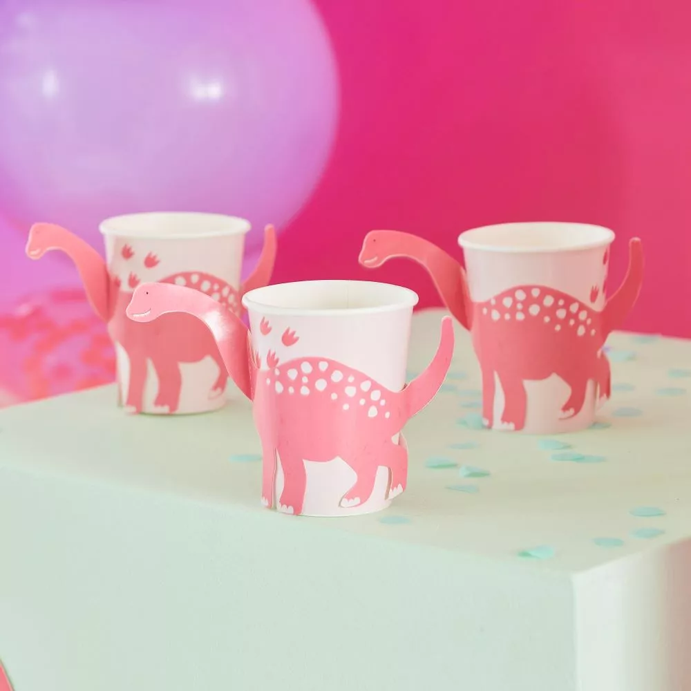 8 bicchieri per feste di dinosauro rosa da 250 ml