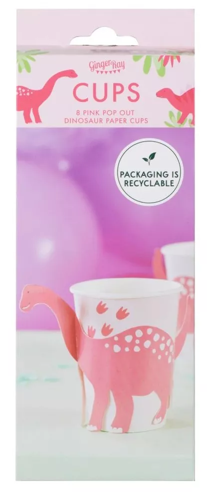 8 bicchieri per feste di dinosauro rosa da 250 ml