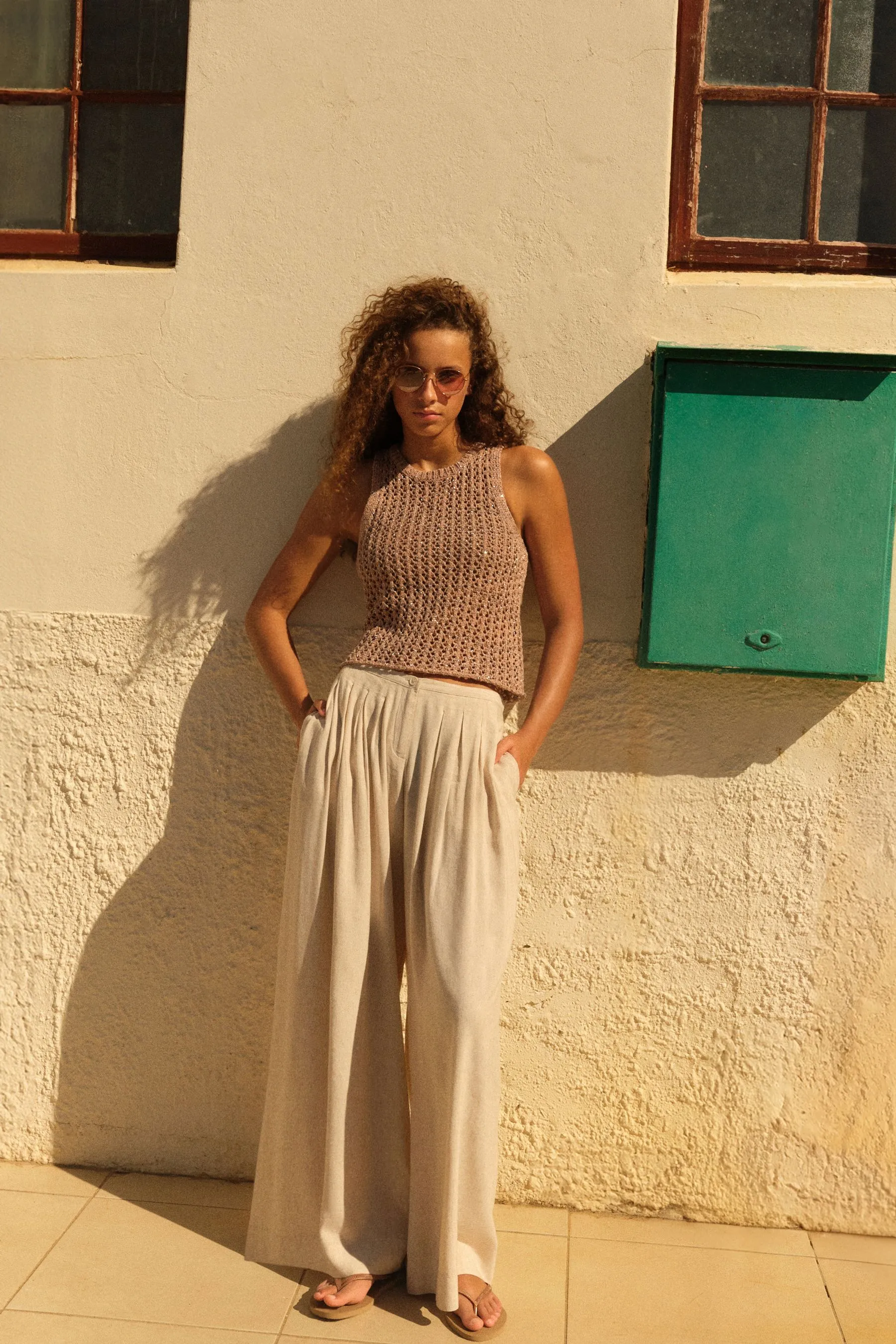 A pieghe Pantaloni ultra ampi con lino