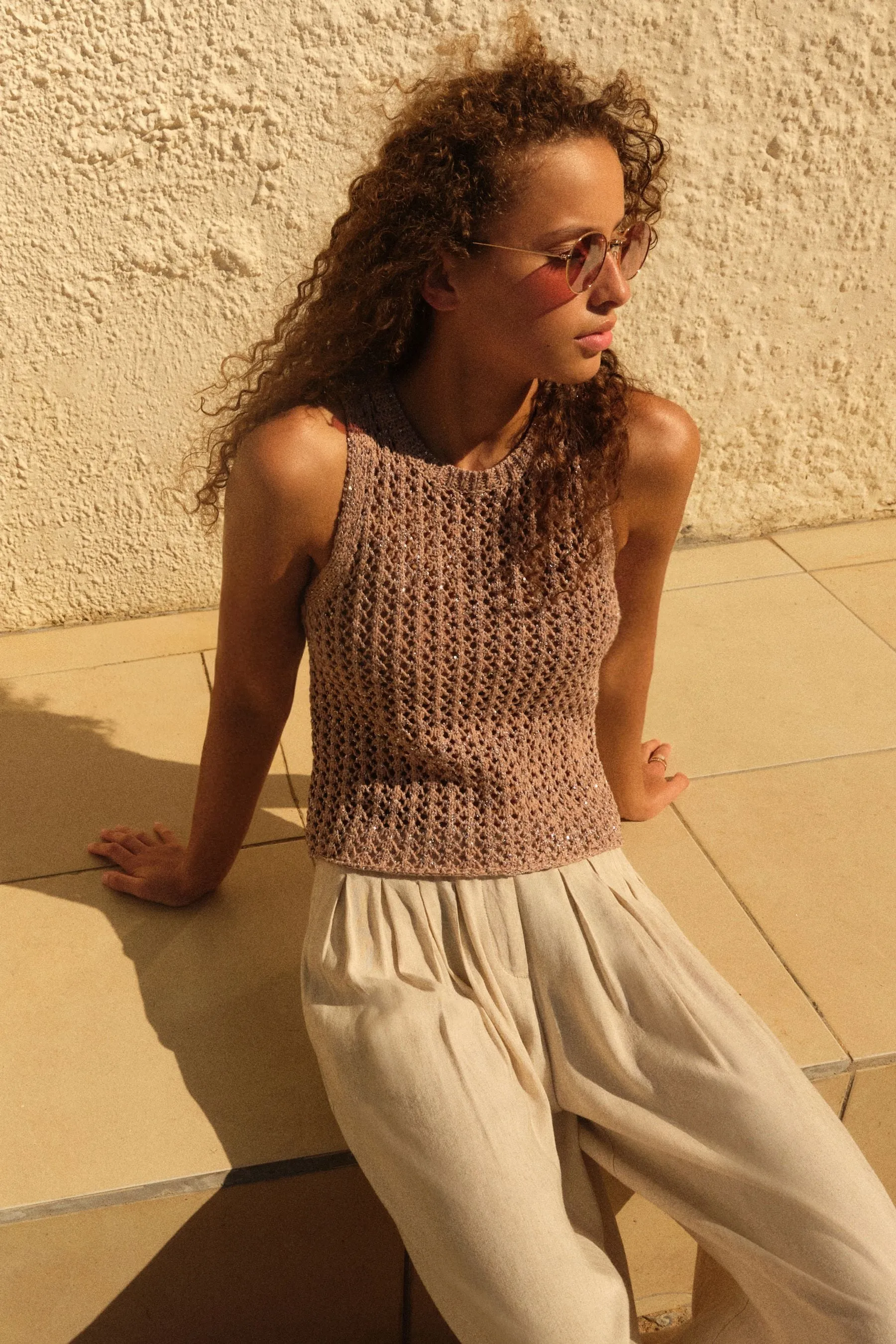 A pieghe Pantaloni ultra ampi con lino
