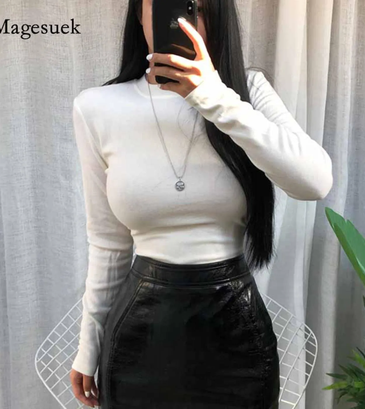 Abiti in lana chic Slim Fit Solid Office Lady Top Autunno e inverno O Collo Donna Camicie Vintage Donna T Shirt 10708ts