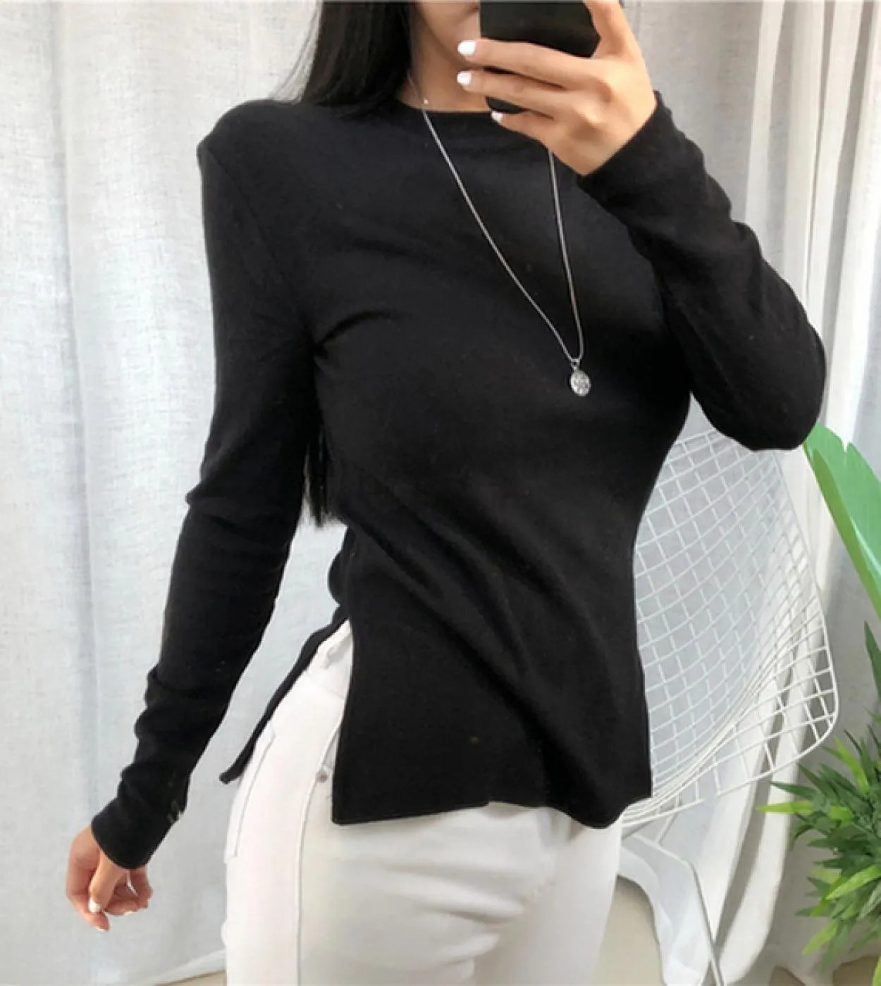 Abiti in lana chic Slim Fit Solid Office Lady Top Autunno e inverno O Collo Donna Camicie Vintage Donna T Shirt 10708ts