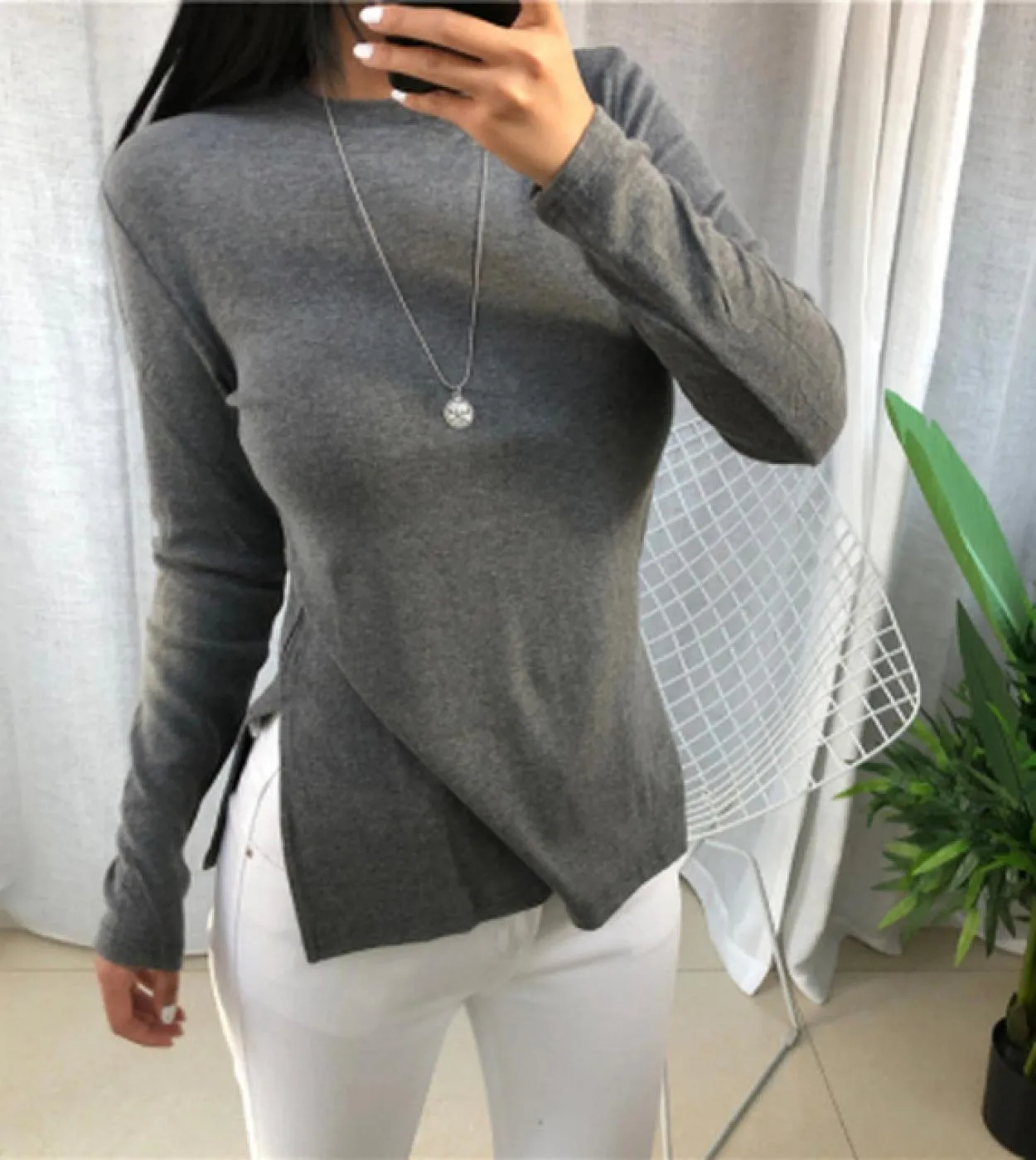 Abiti in lana chic Slim Fit Solid Office Lady Top Autunno e inverno O Collo Donna Camicie Vintage Donna T Shirt 10708ts