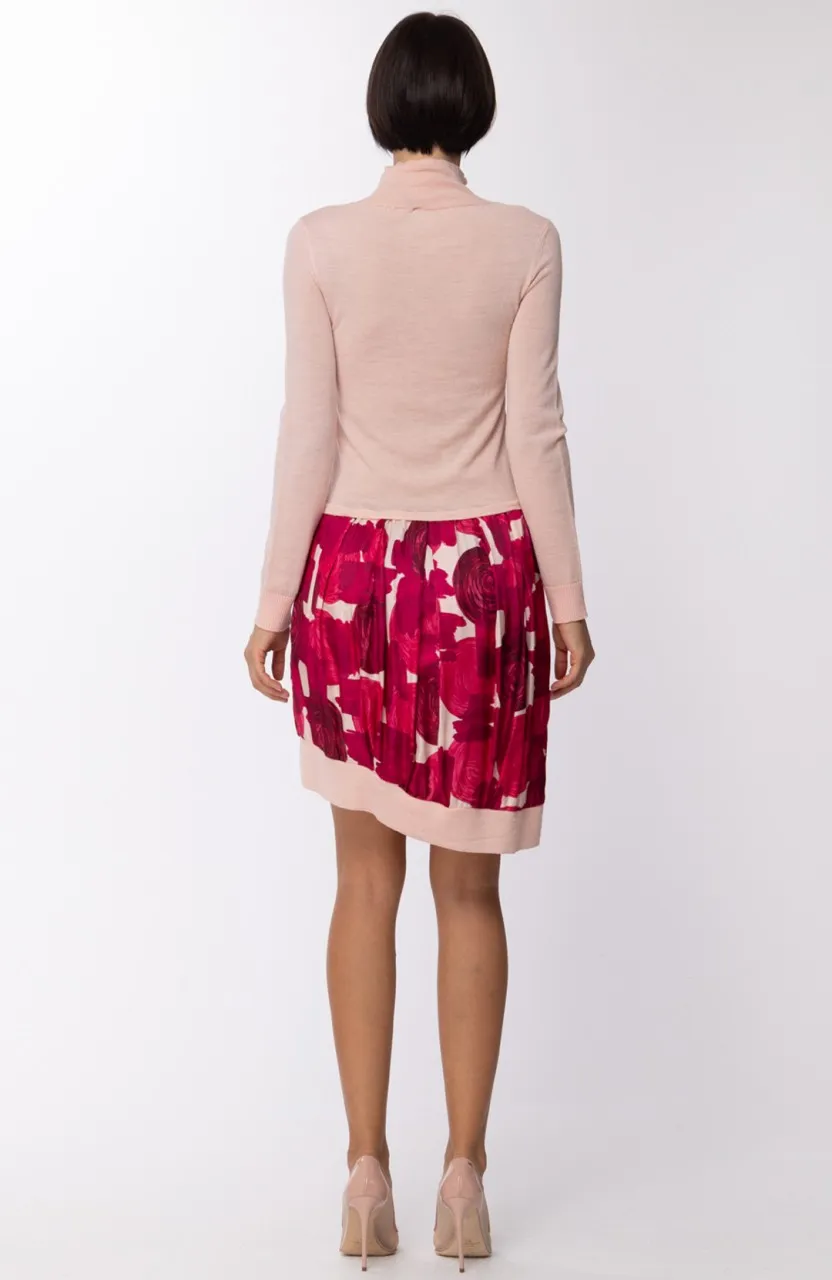 Abito con maglia a lupetto e gonna a fantasia Fucsia