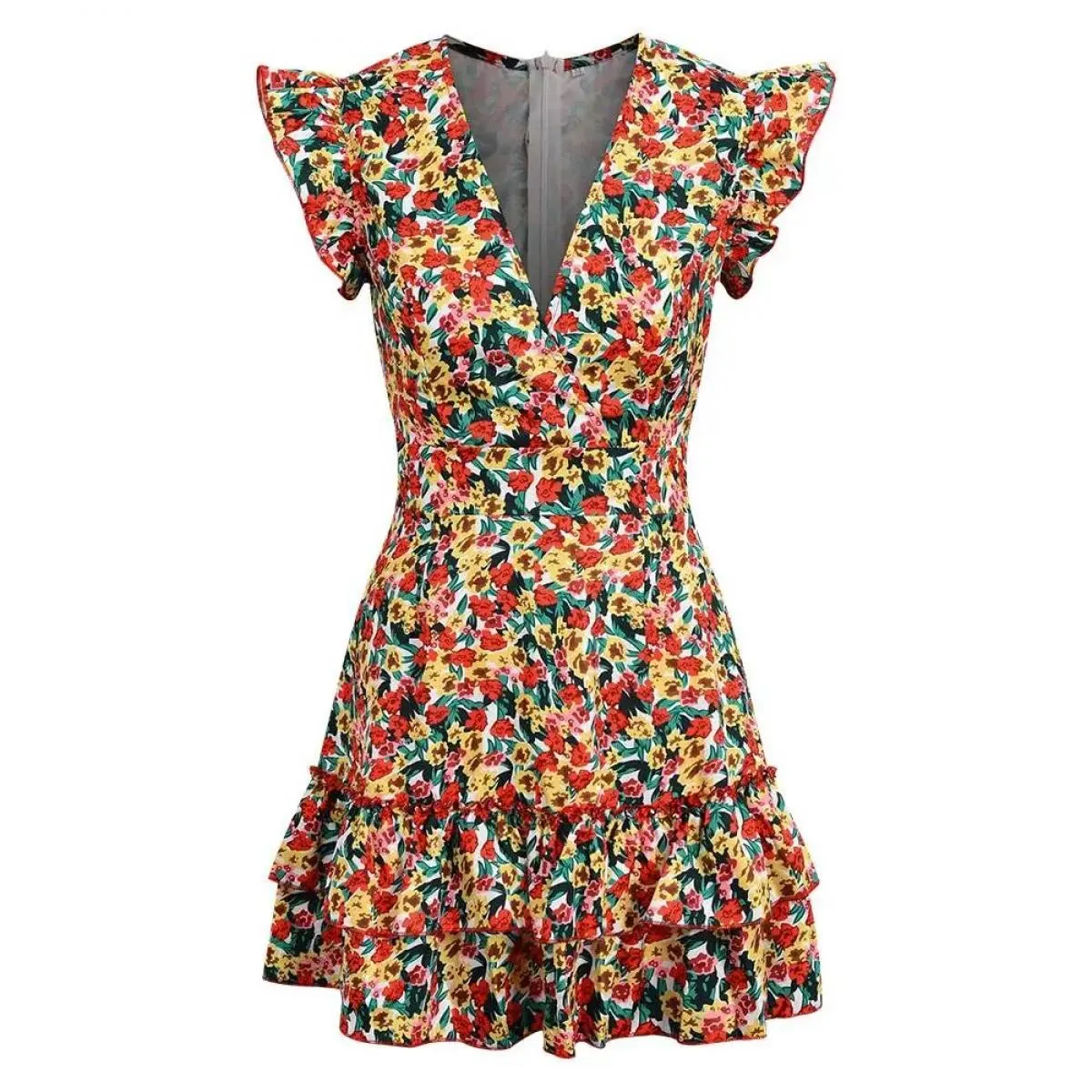 Abito da donna vintage floreale con scollo a V per donna 2024 Summer Beach Bohemian Club Shor Gonna elegante femminile  Crop