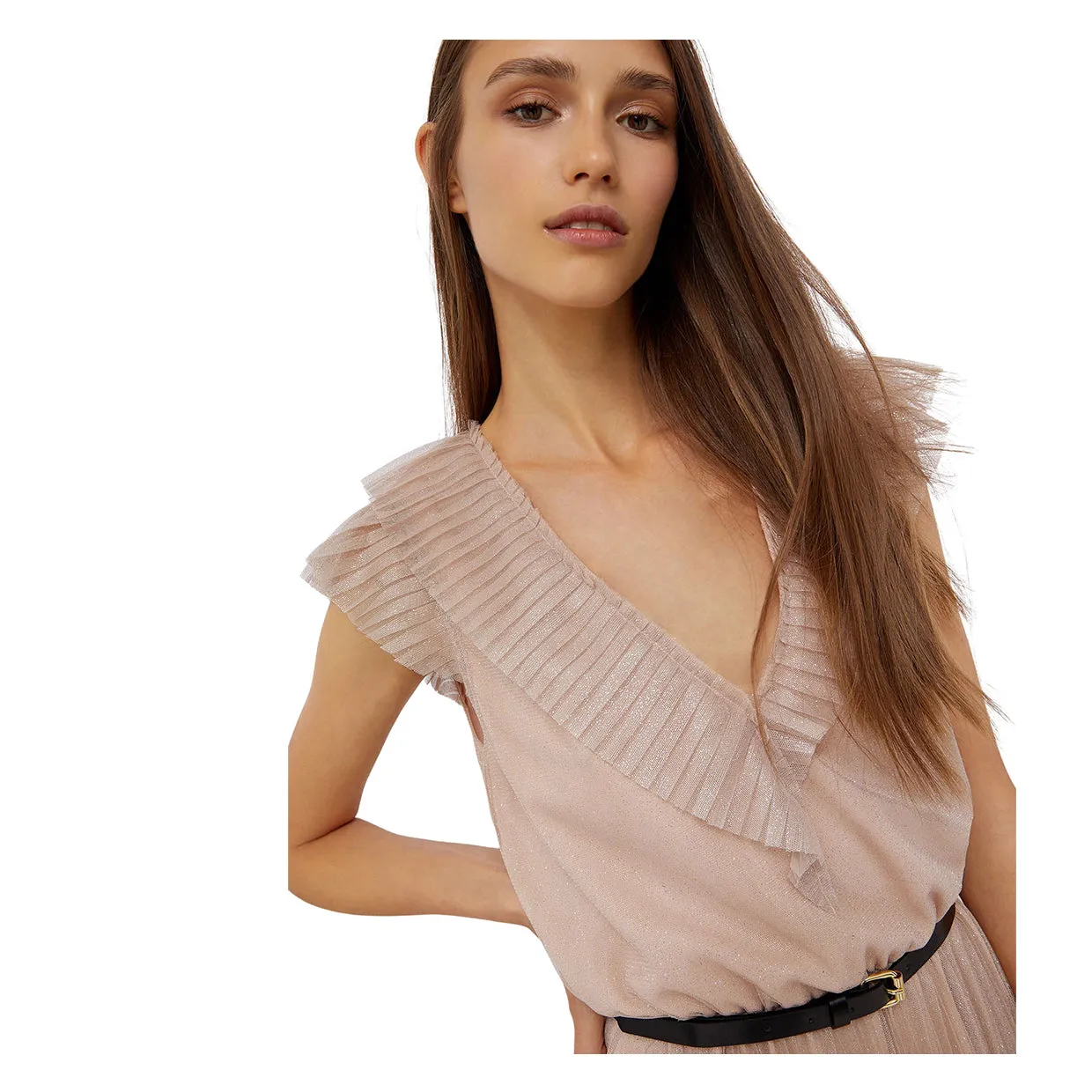 Abito Liu-Jo Tulle Glitterato Rosa Cipria