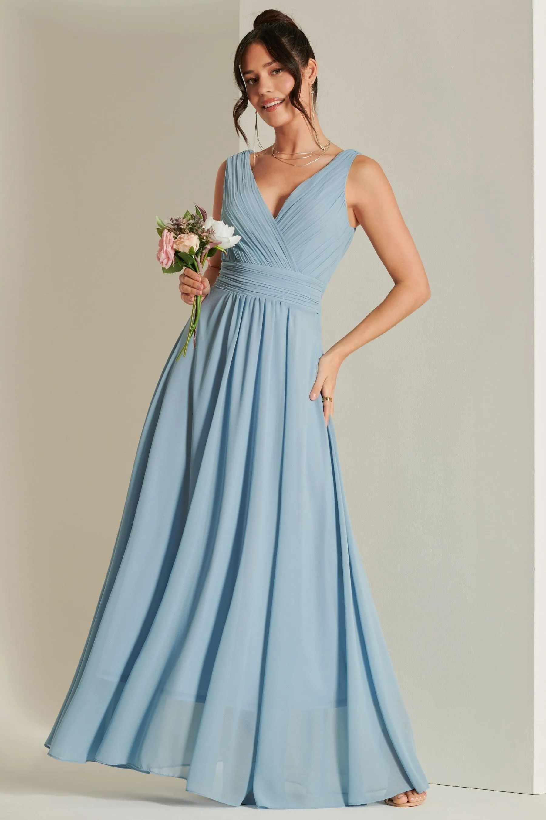 Abito maxi in chiffon con corpino Jolie Moi A pieghe