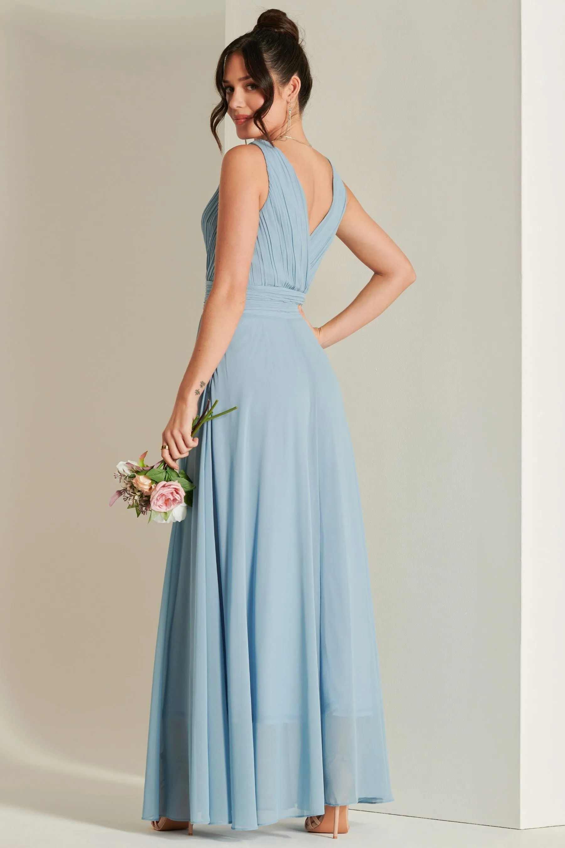 Abito maxi in chiffon con corpino Jolie Moi A pieghe