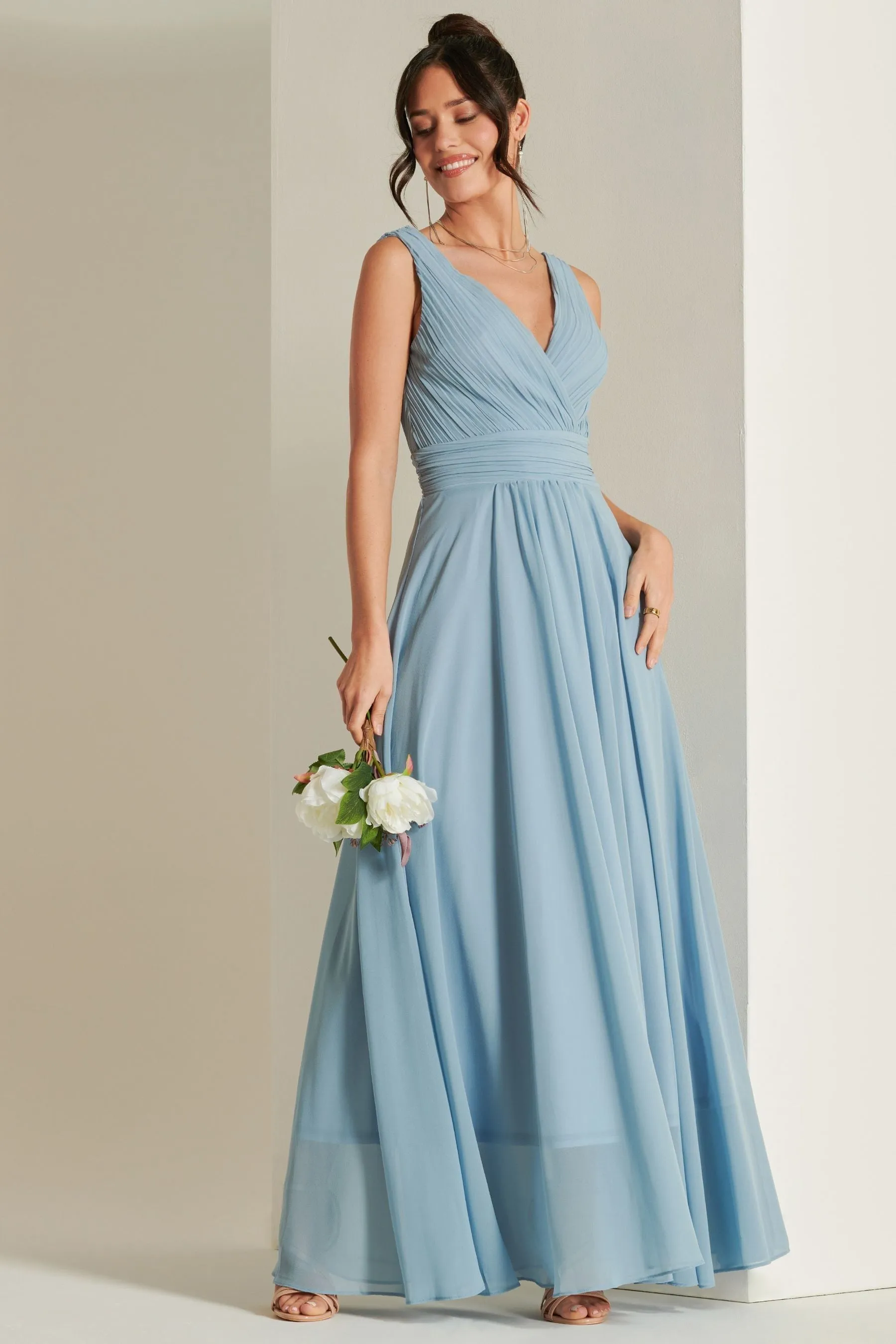 Abito maxi in chiffon con corpino Jolie Moi A pieghe
