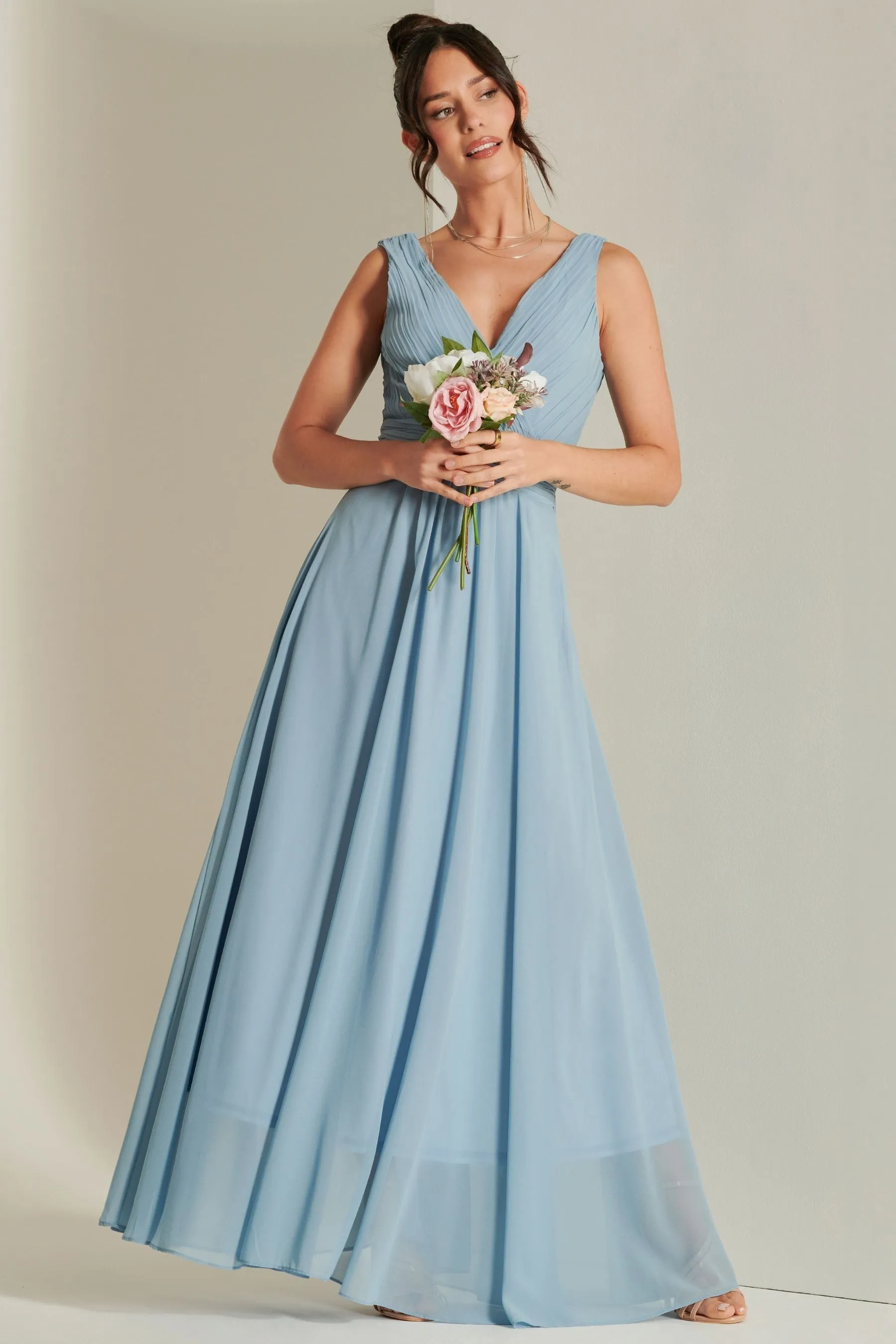 Abito maxi in chiffon con corpino Jolie Moi A pieghe