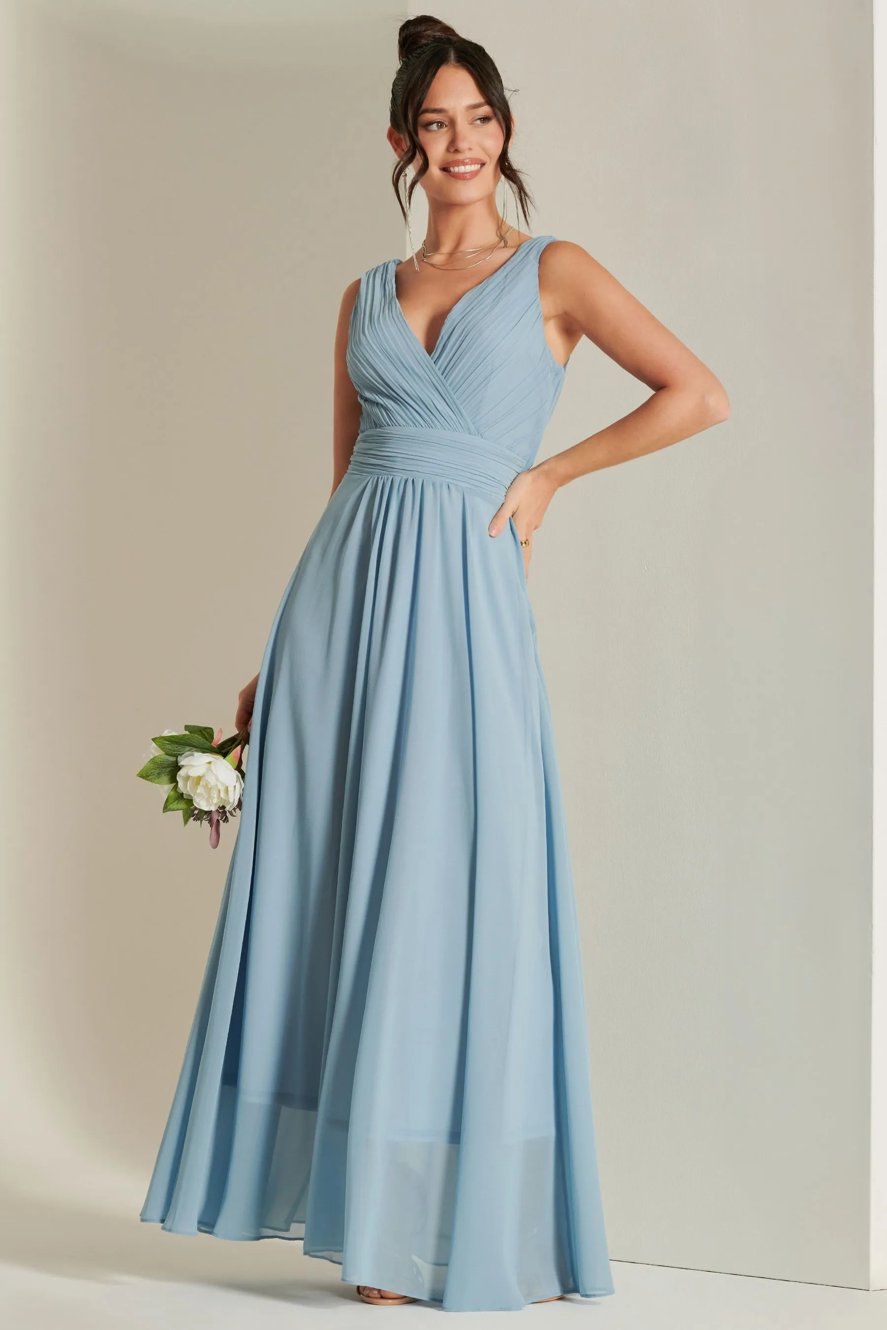 Abito maxi in chiffon con corpino Jolie Moi A pieghe