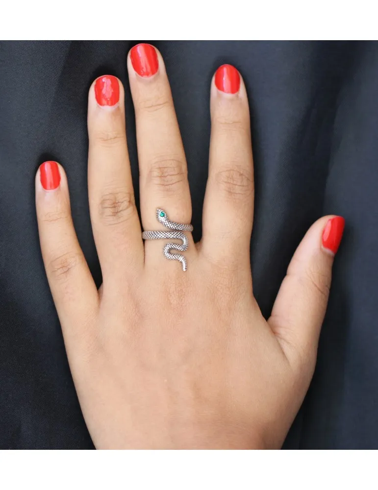 anello serpente argento 925 zircone verde smeraldo donna