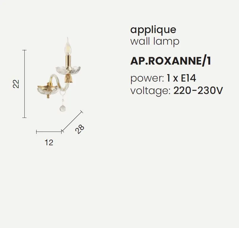 Applique Classica Vetro Trasparente Oro Roxanne Ondaluce