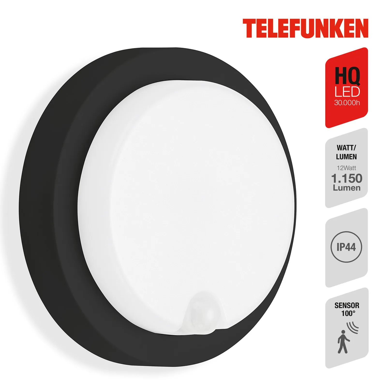 Applique da esterni LED a sensore Dortmund Ø17cm nero