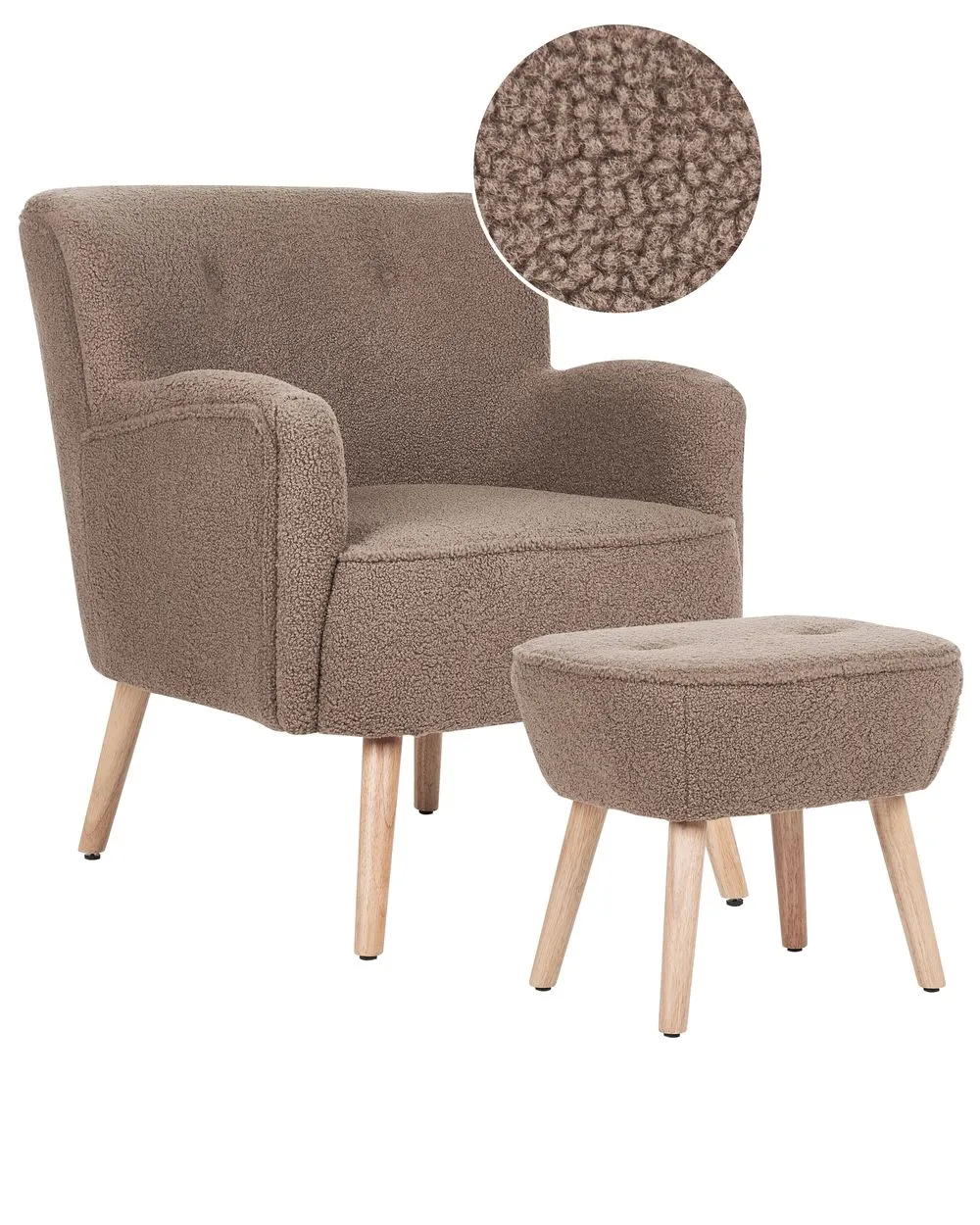 Armchair TUMBA with Footstool Boucle Brown