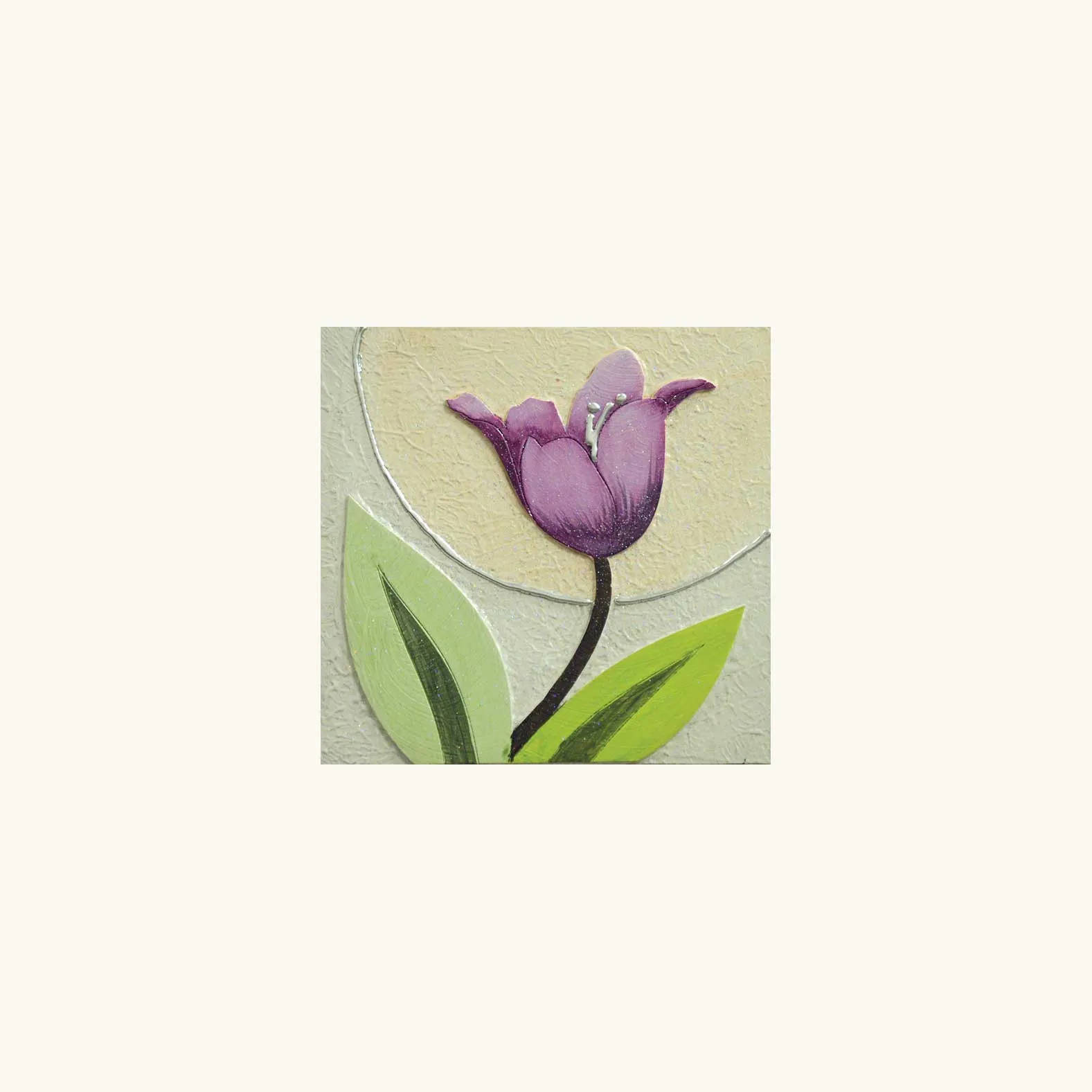 Artitalia  Quadretto con tema floreale in rilievo decoro materico e foglia argento 35x35