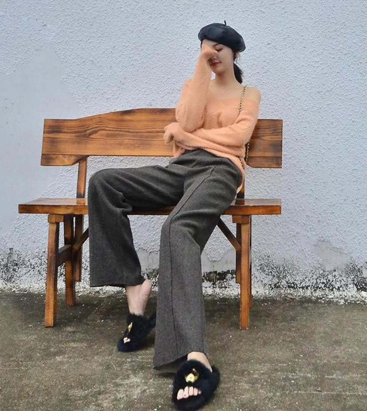 Autunno Inverno Nuove donne di moda Pantaloni a gamba larga di lana a vita alta Tutti abbinati Pantaloni larghi casuali Pantalon