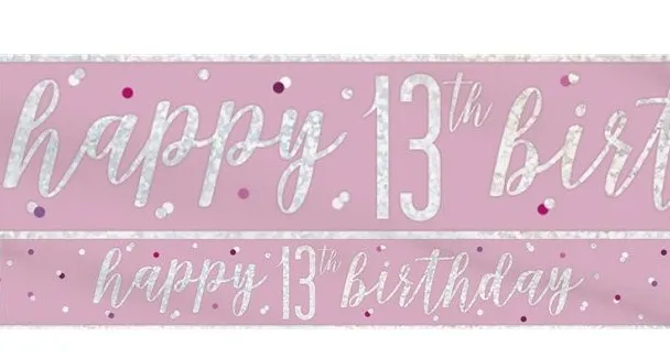 Banner per il 13 ° compleanno glitter rosa 2,75 m