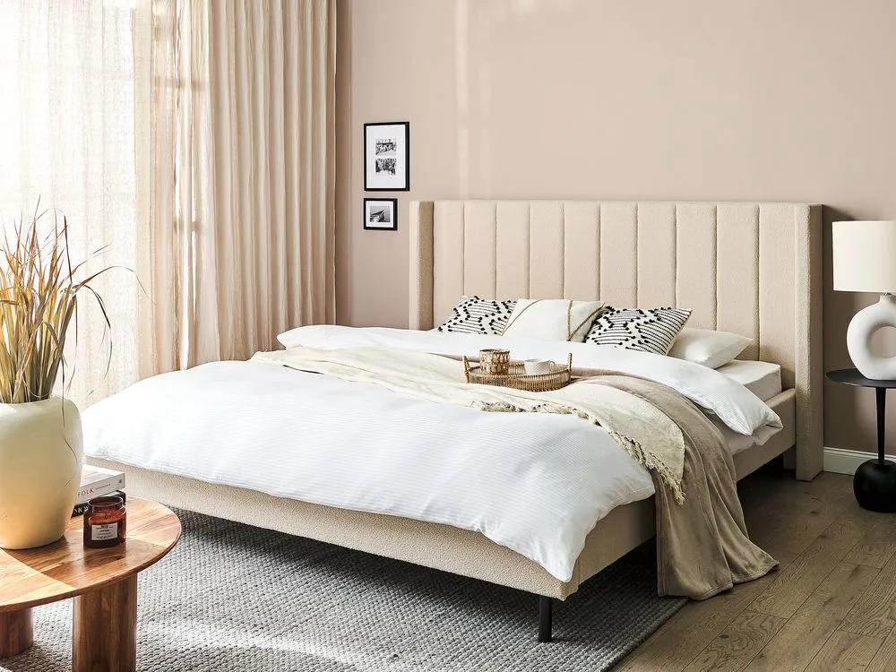 Bed Boucle VILLETTE 180 x 200 cm (EU Super King) Beige