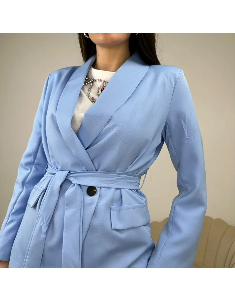 BLAZER CON CINTURA AZZURRO