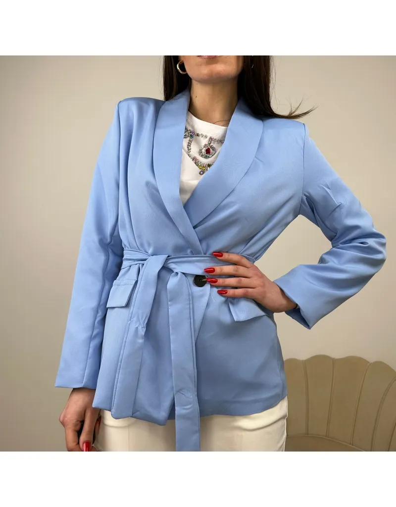 BLAZER CON CINTURA AZZURRO