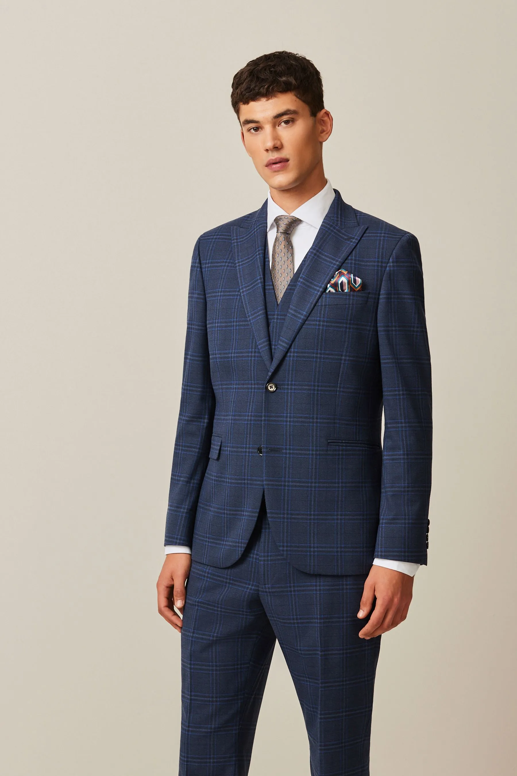 Blu  - completo slim A quadri vivace Giacca