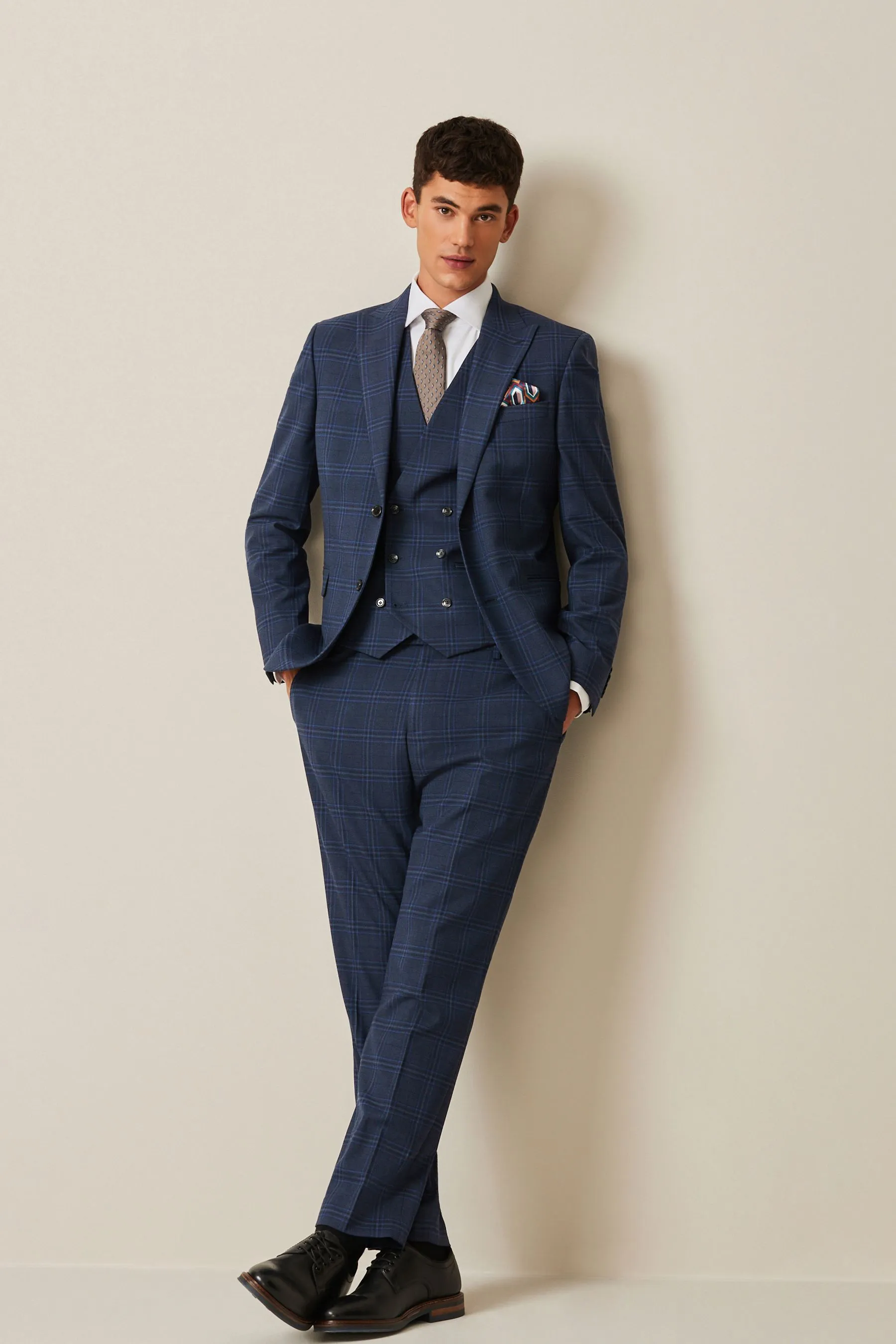 Blu  - completo slim A quadri vivace Giacca