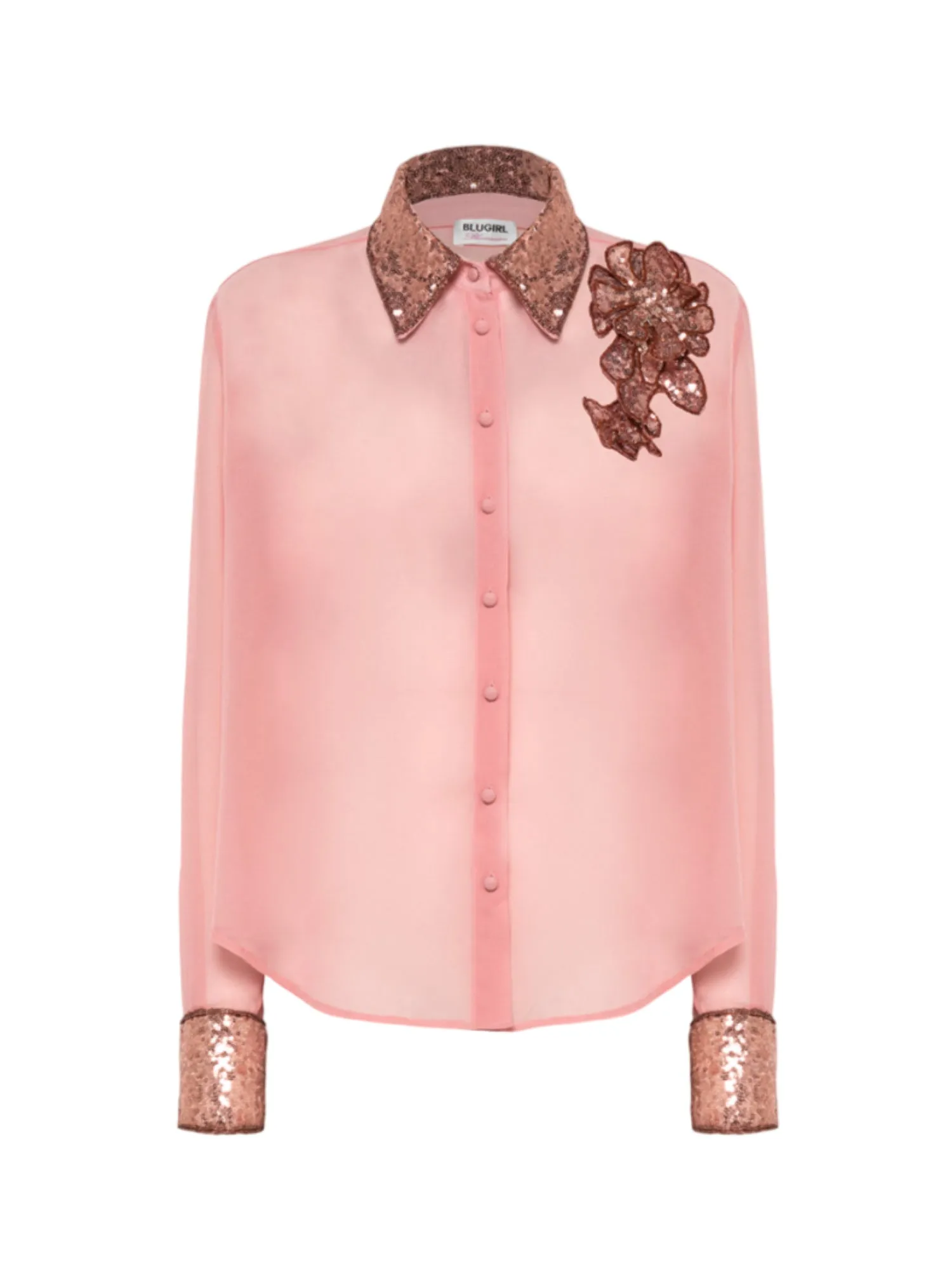 Blugirl camicia manica lunga in georgette con paillettes rosa