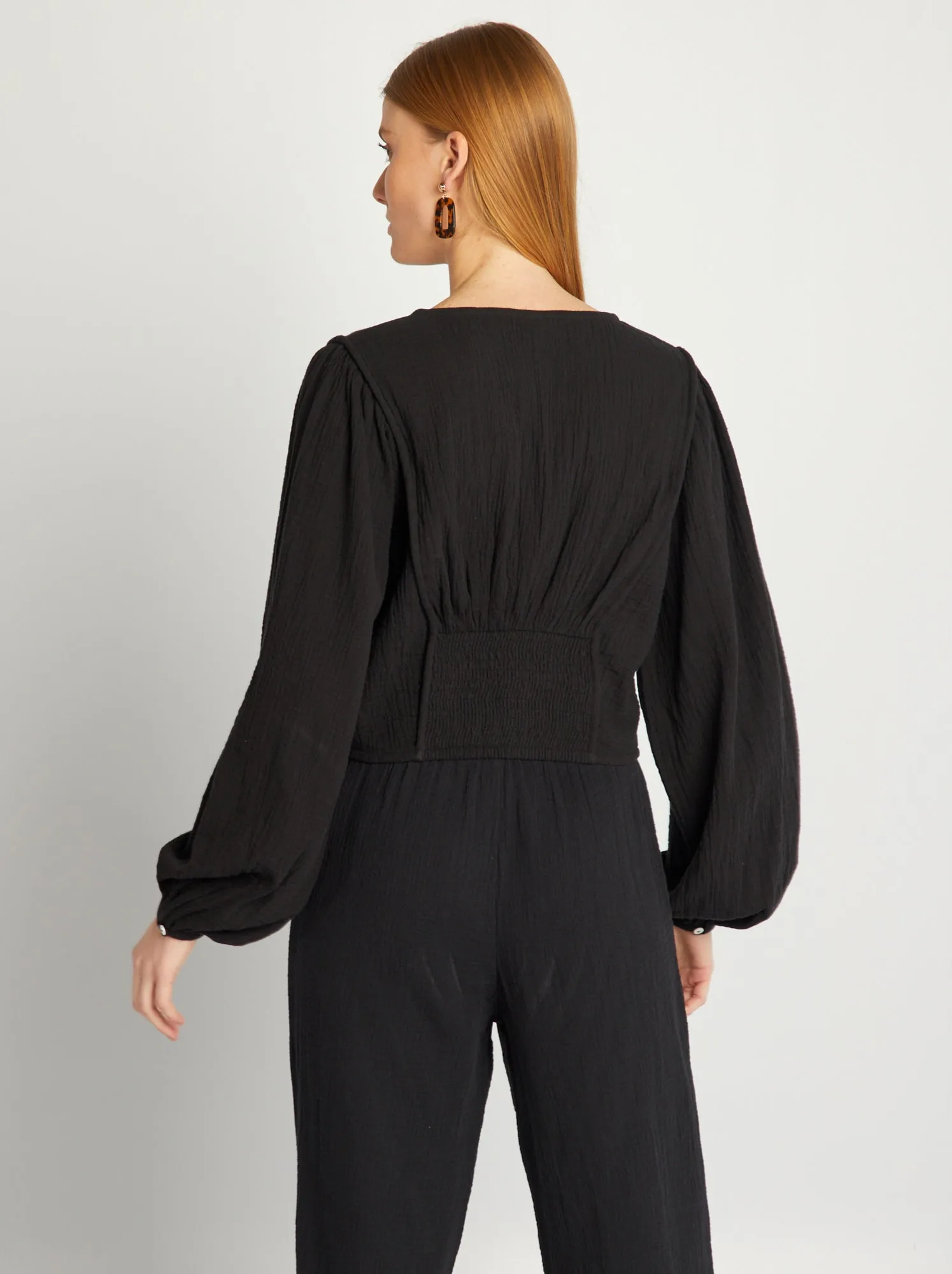 Blusa crop top in garza di cotone - nero