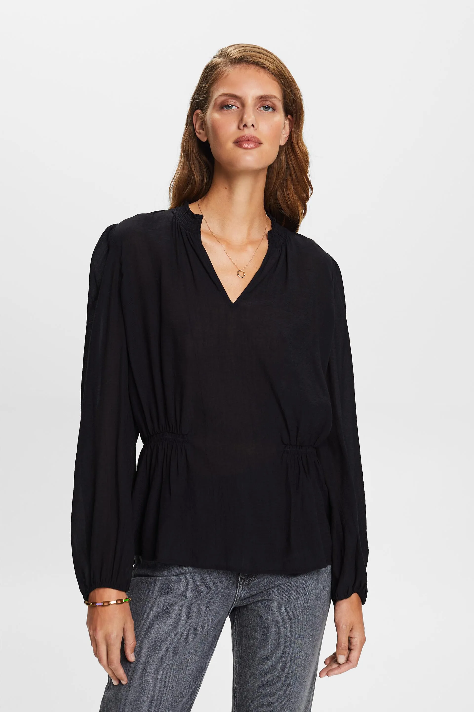 Blusa in crêpe con scollo a V