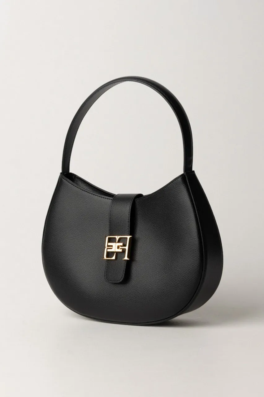 Borsa hobo grande con logo Nero