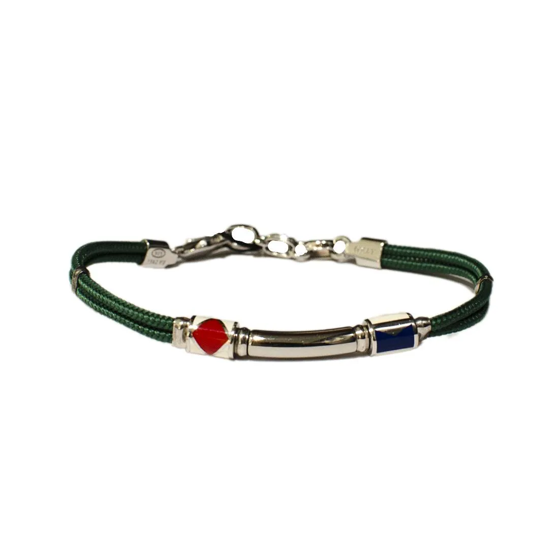 BRACCIALE IN ARGENTO E TESSUTO VERDE