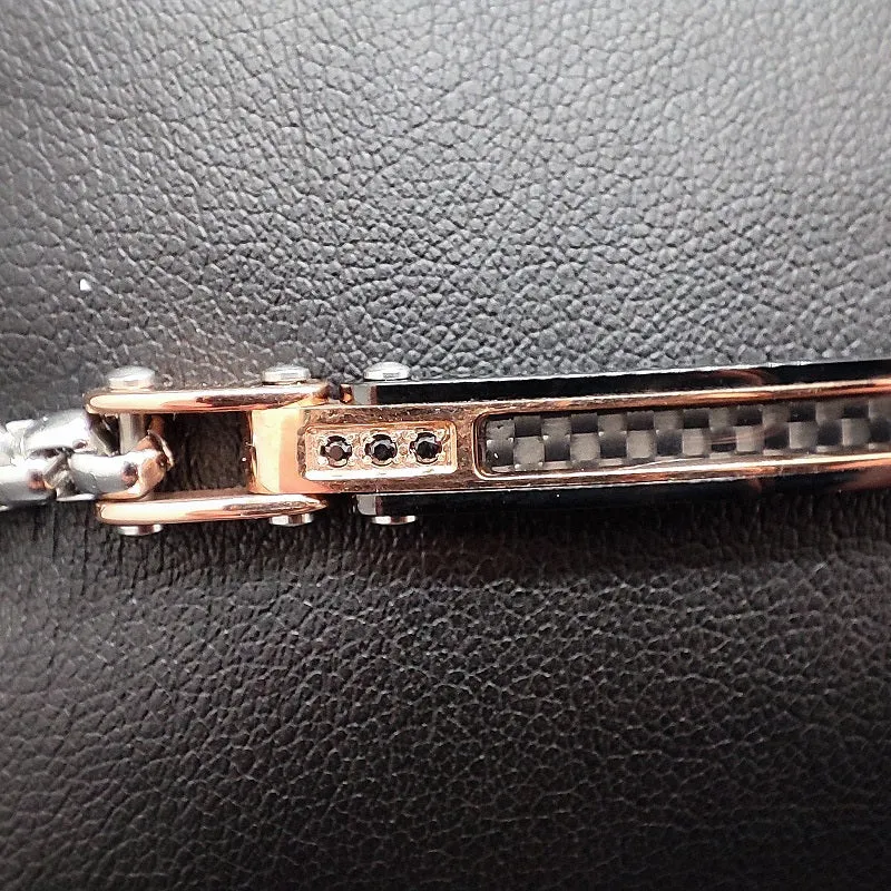 Bracciale Uomo BOCCADAMO MAN in acciaio PVD oro rosa e Piastrina centrale con Zirconi neri